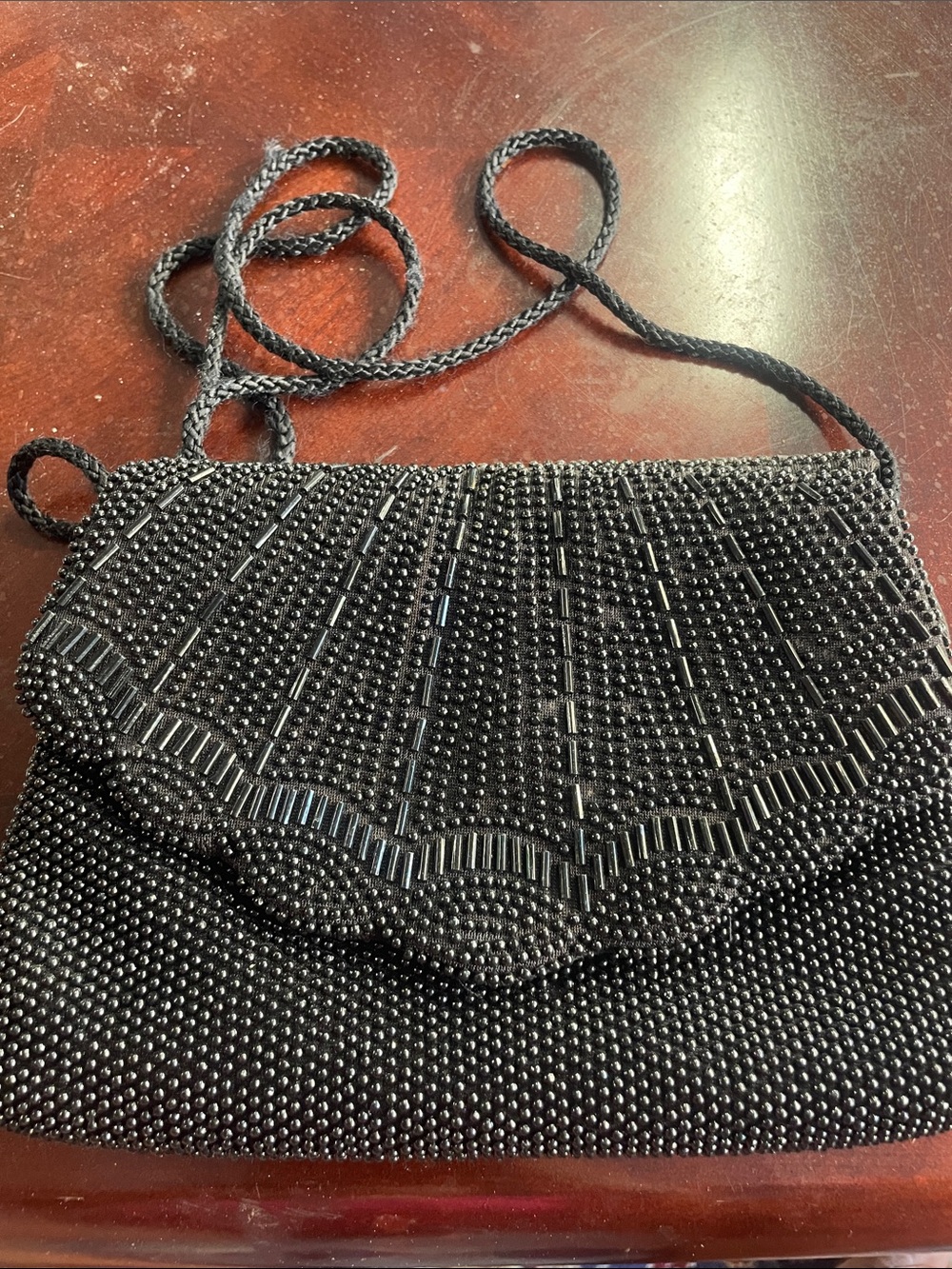 Black Beaded Scallop Flap Wristlet Crossbody